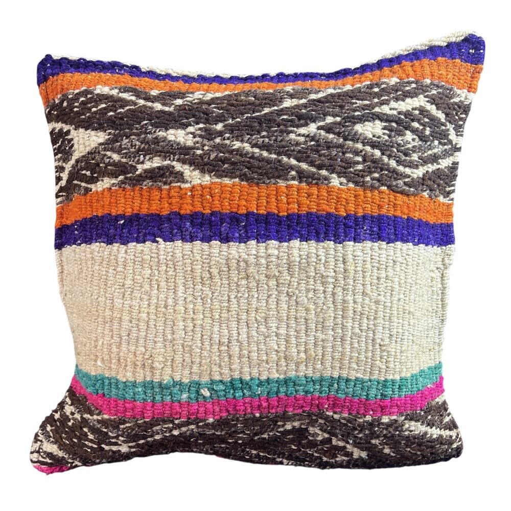 Handmade Peruvian Pillow Cover 17x17, Andean Woven Textile Cushion Case, Cream